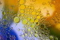 Abstract background with vibrant colours. Oil drops in water. Close colorful and artistic bubbles. Space pattern Royalty Free Stock Photo