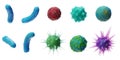 Abstract background virus. Set of virus. Virus icon set. Virus isolated on white background. Colorful bacteria, microbes