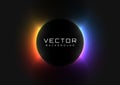 Abstract background with vivid neon colorful light behind the black circle. Eclipse concept. Design of banner, poster