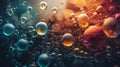 abstract background and wallpaper of clolorful bubbles in teal-orange tones, neural network generated image Royalty Free Stock Photo