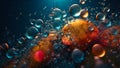 abstract background and wallpaper of clolorful bubbles in teal-orange tones, neural network generated image Royalty Free Stock Photo