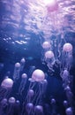 Abstract background wallpaper. Purple jellyfish in the water. Concept of underwater world and ocean life. Royalty Free Stock Photo