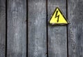 Abstract background with warning sign on the wooden door