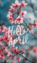 Abstract background with watercolor colorful splashes and flowers. Hello April modern calligraphy lettering. Spring concept Royalty Free Stock Photo