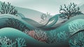 Abstract background with waves, seaweed, and coral, serene blend of color gradient