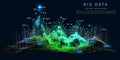 Abstract background with wavy polygonal wireframe data. Big data. Quantum cryptography concept. Analytics algorithms data. Banner