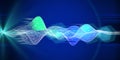 Abstract background with wavy wireframe grid analyze data with blurred lines. Quantum cryptography concept.  Analytics algorithms Royalty Free Stock Photo