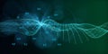 Abstract  background with wavy wireframe grid and shine light and data. Big Data. Banner for business, science and technology Royalty Free Stock Photo