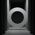 Abstract background with a white circle floats in a concrete chamber 3d render