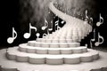abstract background white steps staircase going up with musical signs hovering in the air. Royalty Free Stock Photo