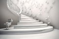 abstract background white steps staircase going up with musical signs hovering in the air. Royalty Free Stock Photo