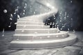 abstract background white steps staircase going up with musical signs hovering in the air. Royalty Free Stock Photo