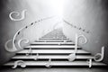 abstract background white steps staircase going up with musical signs hovering in the air. Royalty Free Stock Photo