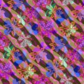 Abstract background with wild colorful design. Oblique stripes with fantastic floral motif.