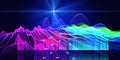 Abstract background wireframe noise grid with color blurred lines and data on blue. Presentation concept of 3d algorithms. Banner