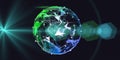 Abstract background with wireframe sphere and blurred lines. Big data. Business technology and science futuristic visualization