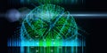 Abstract background with wireframe sphere and blurred lines. Big data. Polygonal concept for science and technology. Futuristic