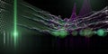Abstract background with wireframe virtual board from dotted. Visual presentation of analytics color grid algorithms. Big Data.