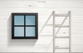 Abstract background of wooden Ladder and square window on wooden wall texture with horizontal slats wood wall of house. Vector Royalty Free Stock Photo