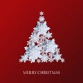 Abstract background with xmas tree made of volumetric paper snow