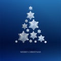 Abstract background with xmas tree made of volumetric paper snowflakes Royalty Free Stock Photo