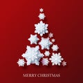 Abstract background with xmas tree made of volumetric paper snowflakes Royalty Free Stock Photo