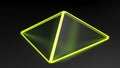 Abstract pyramidal yellow structure with satin glass faces on black surface - 3D rendering illustration