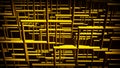 Abstract background with yellow squares and gold frames on a dark background. Abstract yellow grid background rendered