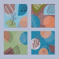 Abstract backgrounds set in trendy style with botanical and geometric elements, textures.