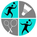 Abstract Badminton players and equipment in a pictogram