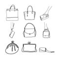 Abstract bags one line drawing. Continuous line bags isolated on white. Minimalistic style. Royalty Free Stock Photo