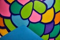 Abstract balloons or scales as wall art with green blue yellow pink purple and orange blobs