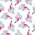 Abstract banana pink pop art vector seamless pattern.