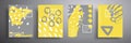 Abstract banner, set of four creative minimalistic illustrations in gray and yellow color. Trendy colors of 2021.