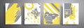 Abstract banner, a set of four creative minimalistic illustrations in gray and yellow.