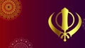 Abstract banner of Sikhism written in Punjabi language means the name of god is true with khanda sahib and sun bur