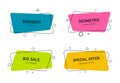 Abstract banners. Promo shapes and tags for sale. Geometric box for text and prices. Green, blue, yellow, red label. Summer