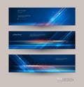 Abstract banners set with image of speed movement pattern and motion blur over dark blue color.