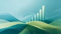 Abstract Bar Chart with Rising Transparent Columns over Flowing Blue-Green Waves Royalty Free Stock Photo