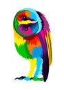 Abstract barn owl, long-eared owl, eagle owl from multicolored paints. Colored drawing