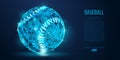 Abstract baseball ball from particles, lines and triangles on blue background. Low poly neon wire outline geometric. Royalty Free Stock Photo