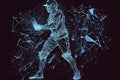 Abstract baseball player from particles, lines and triangles on blue background. All elements on a separate layers Royalty Free Stock Photo