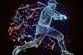 Abstract baseball player from particles, lines and triangles on blue background. All elements on a separate layers Royalty Free Stock Photo