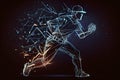 Abstract baseball player from particles, lines and triangles on blue background. All elements on a separate layers Royalty Free Stock Photo