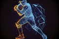 Abstract baseball player from particles, lines and triangles on blue background. All elements on a separate layers Royalty Free Stock Photo