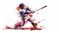 Abstract baseball player in watercolor style created with generative AI technology