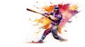 Abstract baseball player in watercolor style created with generative AI technology