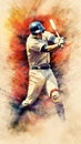 Abstract baseball player in watercolor style created with generative AI technology