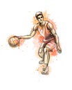 Abstract basketball player with ball from a splash of watercolor Royalty Free Stock Photo