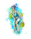 Abstract basketball player with ball from a splash of watercolor Royalty Free Stock Photo